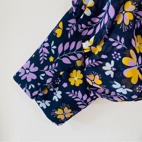 Boden Blossom Dress. Purple Navy Floral Sheer Long Sleeves. Size 16/18R. - Picture 9 of 12